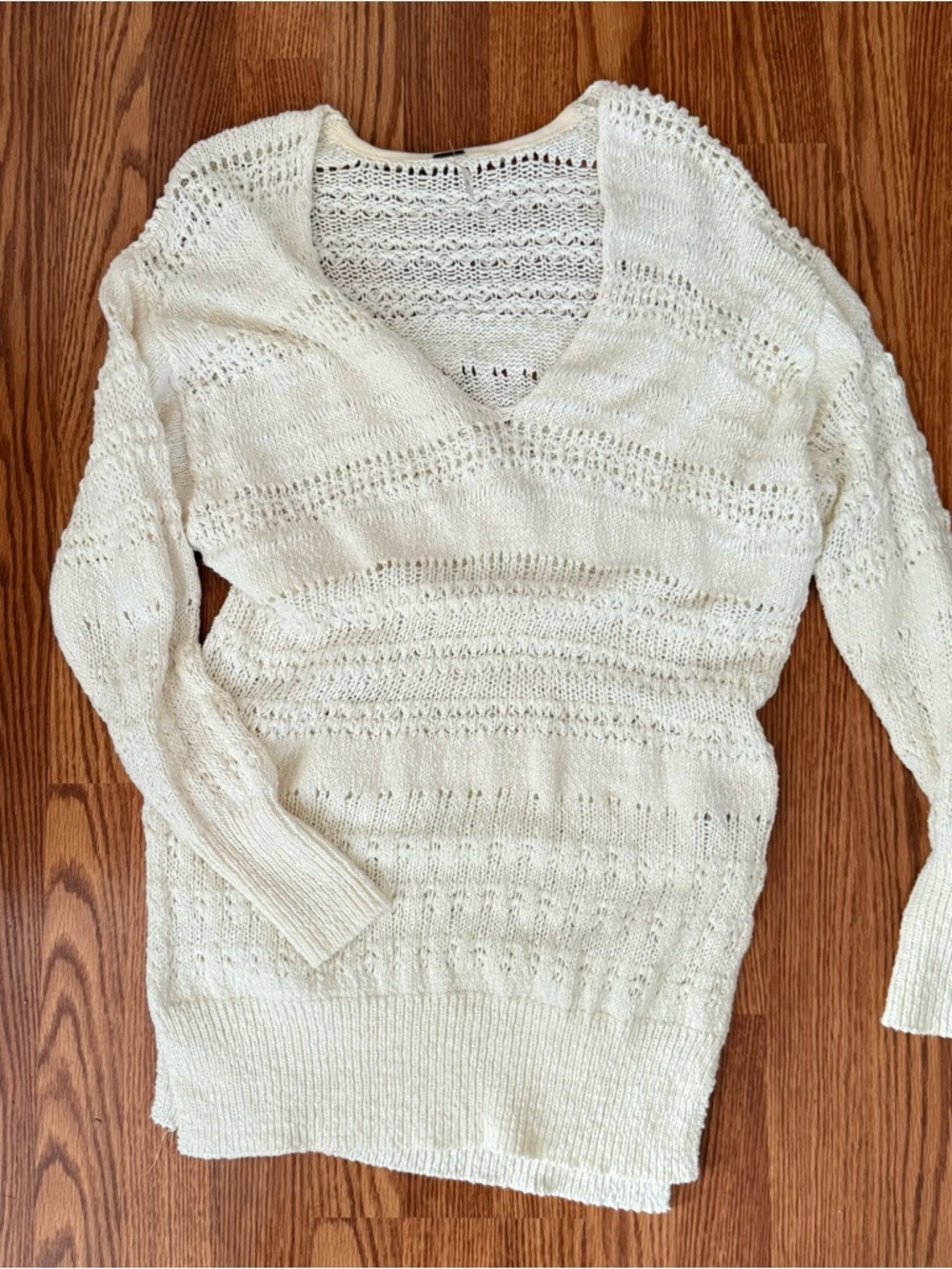 Free People Women’s Cream Knit V-Neck Sweater Dress